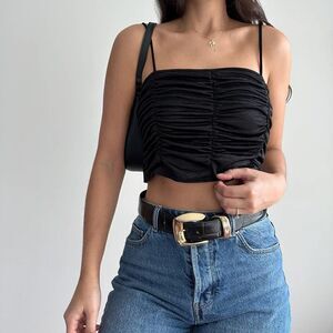 Black ruched cami crop top